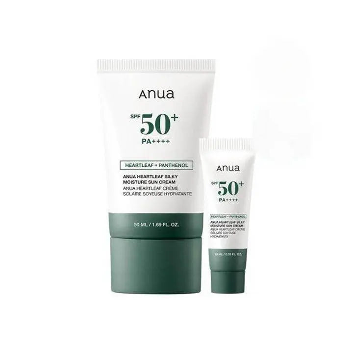 Anua Heartleaf Silky Moisture Sun Cream Set 50ml + 10ml Bonus | SPF50+ PA++++ Hydrating Sunscreen